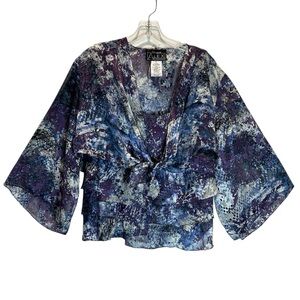 Alex Evenings Blue and Purple Two-Piece Semi-Sheer Tiered Top and Wrap - Size 1X